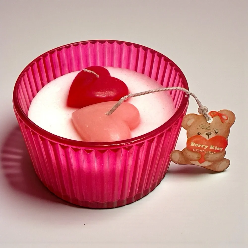 Coquette Heart Candle Pink Glass Jar Teddy Bear Charm NWT